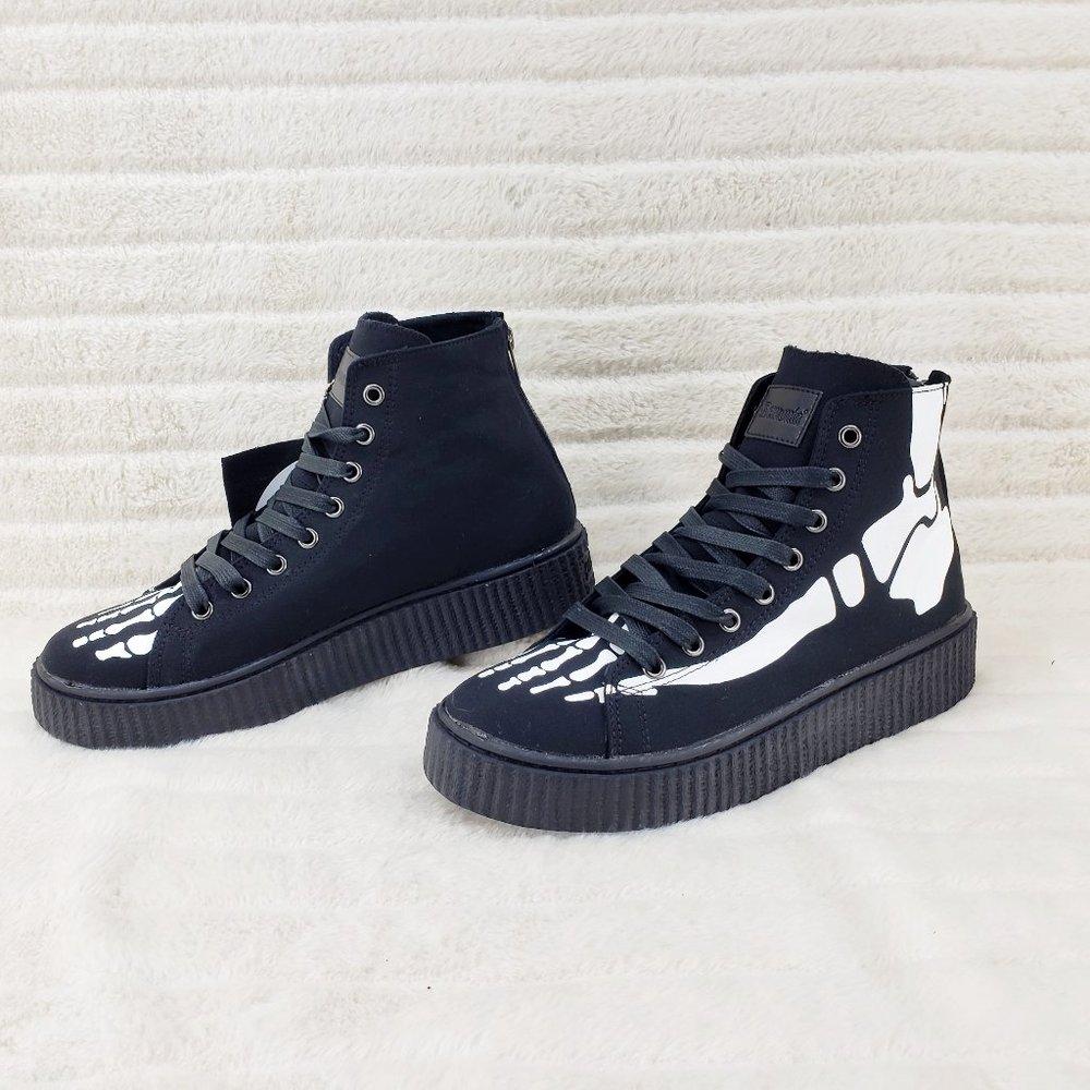 Demonia Sneeker Mens X-Ray Graphic Bone Creeper Sneaker Flame Tread Goth Punk - Picture 9 of 9